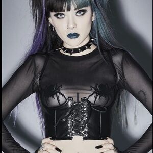 Black leather lace up underbust corset with zip back